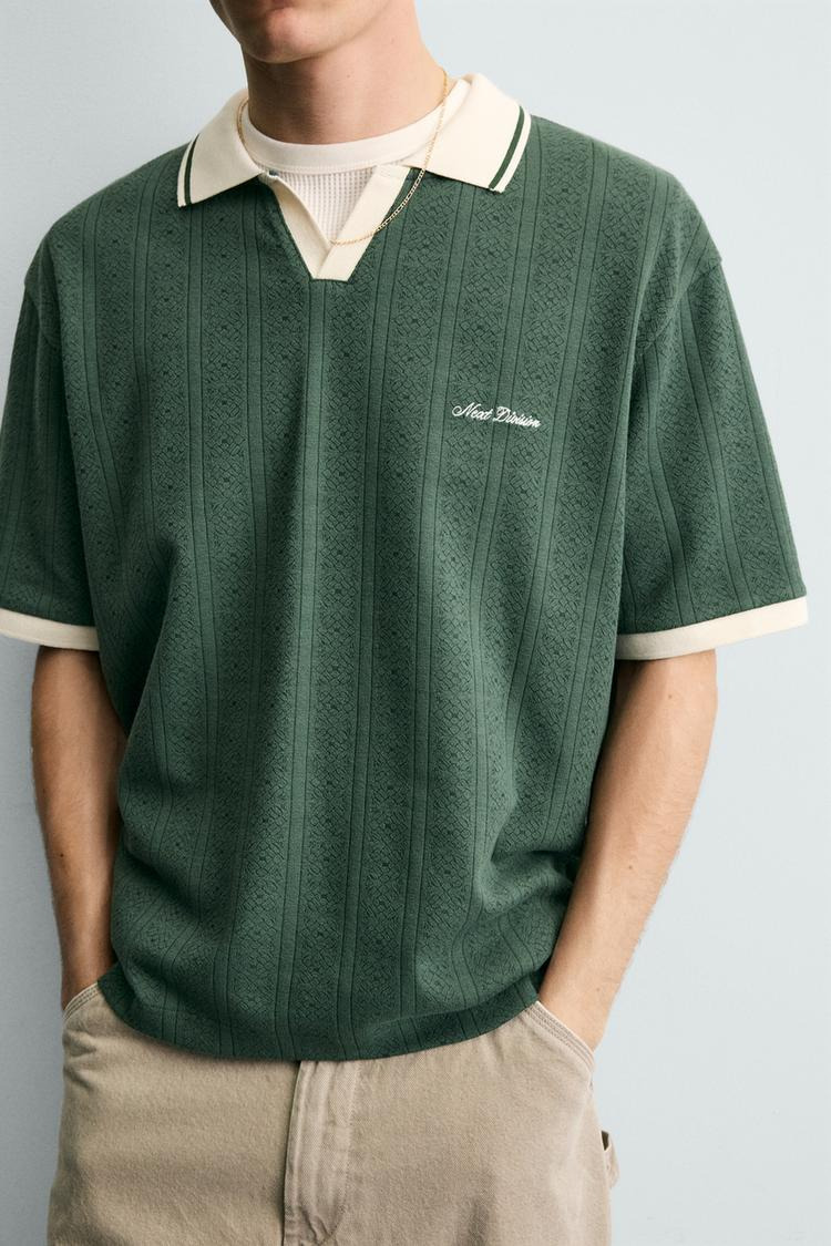 EMBROIDERED VERTICAL JACQUARD POLO SHIRT