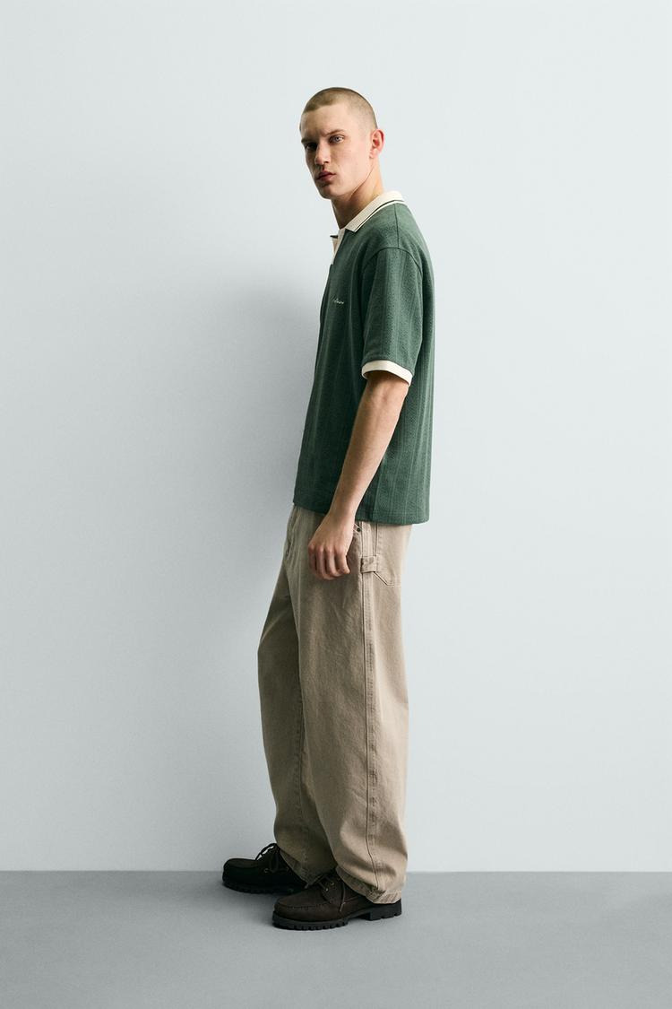 EMBROIDERED VERTICAL JACQUARD POLO SHIRT