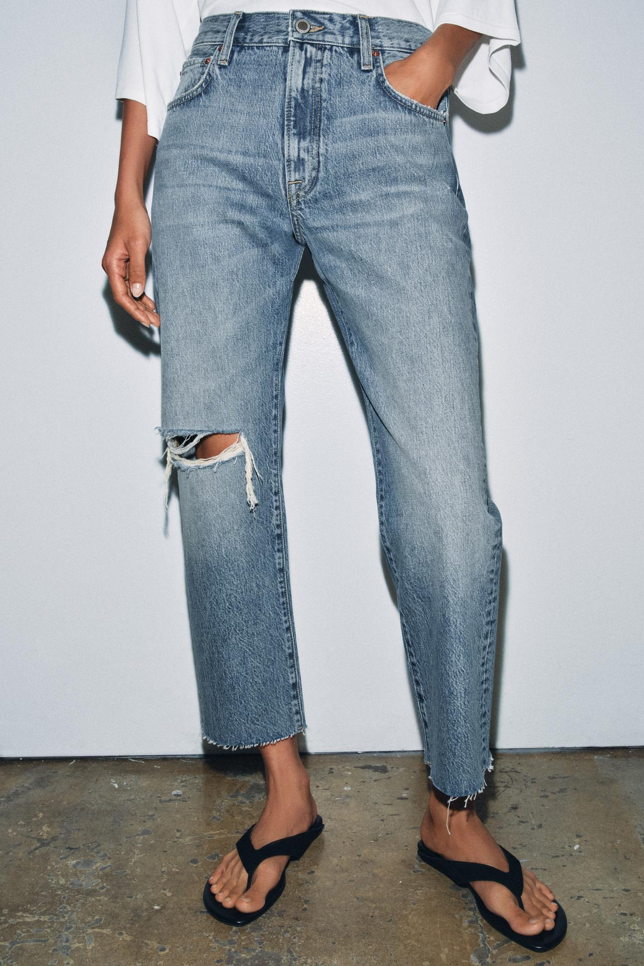 ZW COLLECTION MID-RISE RIPPED STRAIGHT-LEG JEANS