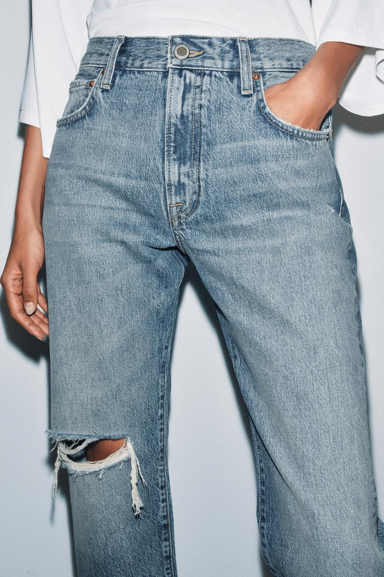 ZW COLLECTION MID-RISE RIPPED STRAIGHT-LEG JEANS